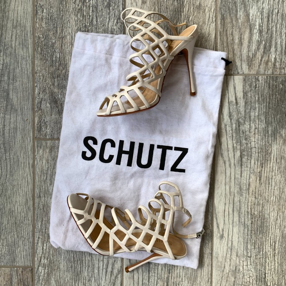 Schutz Juliana White Caged Heels Size 35.5